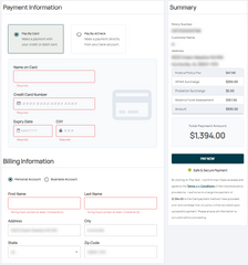 Required credit card fields are outlined in red
