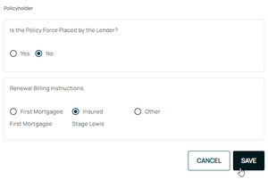 An image showing the options in the Policyholder section.