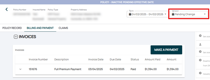 If necessary, the agent can submit a payment on the Billing and Payment page.