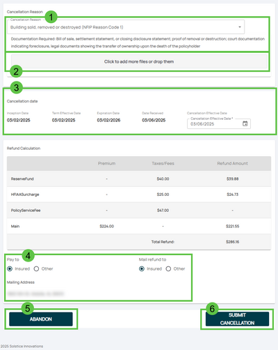 The NFIP Policy Cancellation page