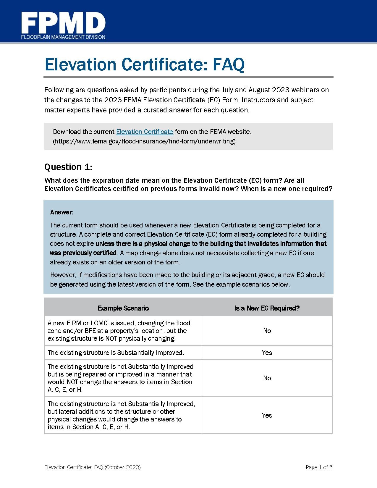 FEMA Floodplain Elevation Certificate FAQ
